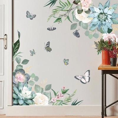 Yeşil Duvar Sticker Ev Dekoru Oturma Odası Duvar Çıkartmaları Çiçekler Tropikal Yaprak Duvar Sanatı Kelebek Dekoru Tropikal Yapraklar Duvar Kağıdı