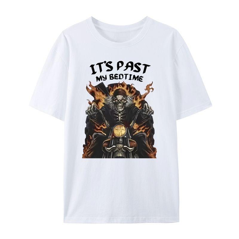 Burning Skull Family Cartoon Print American Summer Cotton Men and Women Shortsleeved Tshirt Street Loose Casual Top Trend