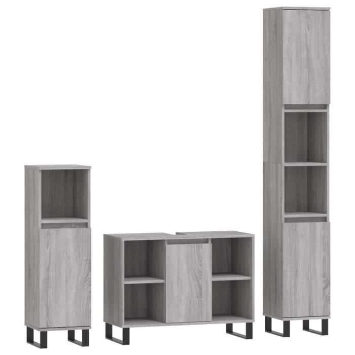 VidaXL Ensemble de meubles de salle de bain 3 pcs Sonoma gris 3190313