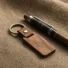Keychain Pendant Polished Smooth Wood Key Ring with Faux Leather Wrap Lightweight Compact Design