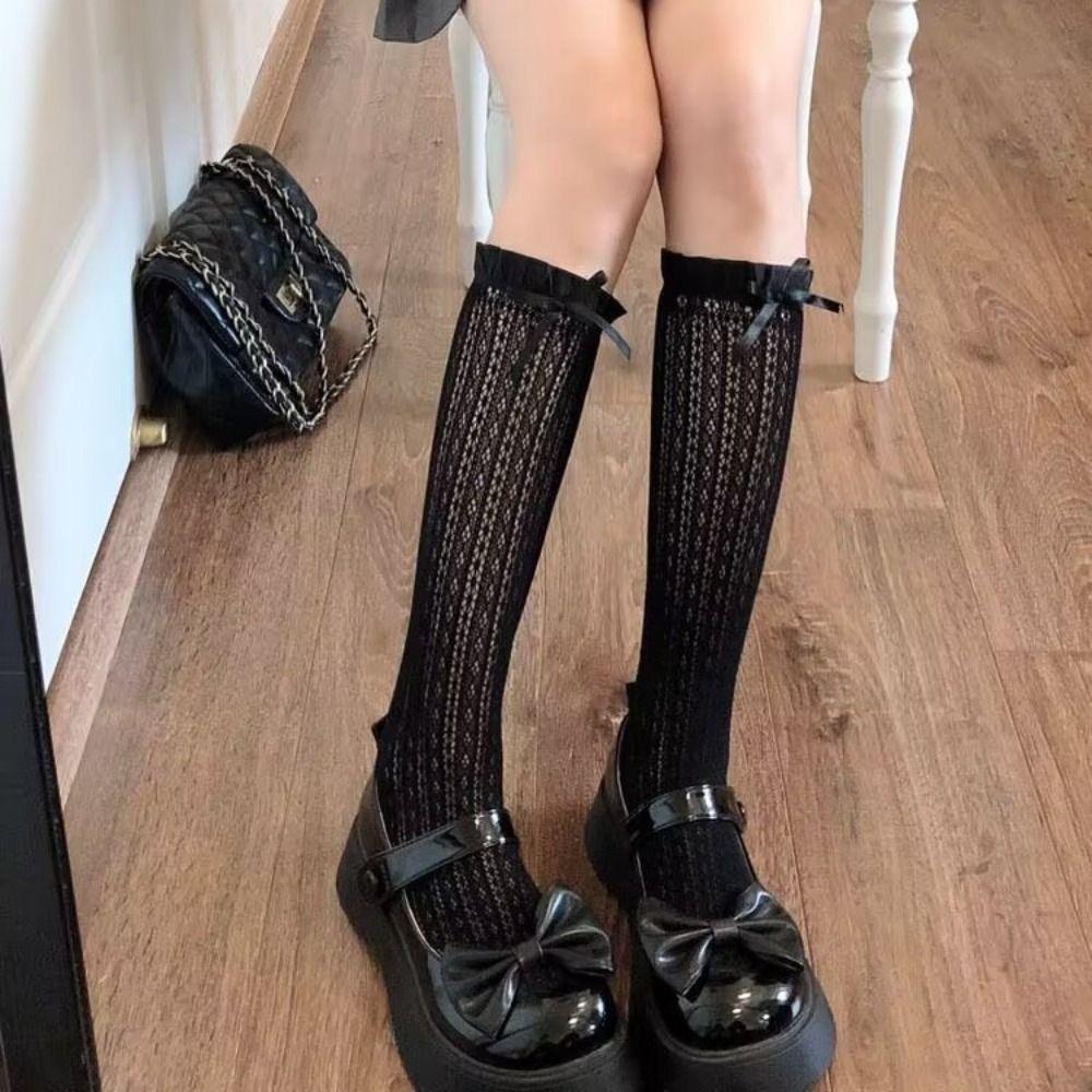 Y2K Ruffle Socks Ultra-thin Knee High Socks Japanese Style Black Lace Socks  Girls