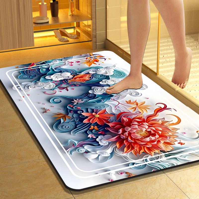 

3D Цветочная печать суперабсорбирующий коврик для двери диатомовая грязь ванна кухонный ковер водонепроницаемый входной коврик нескользящий коврик для ног унитаза 40x60cm Diatom