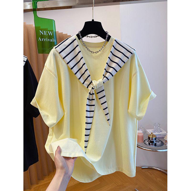 2025 Unisex Plus Size Striped Hooded Color Block Short Sleeve T-Shirt