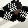 Autumn and Winter Male and Female Students Checkerboard Plush Gloves Cute Warm Wool Knitted Gloves Touch Screen Couple Gloves