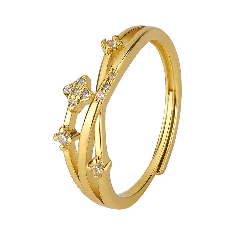 Niche Luxury Hypoallergenic Cubic Zirconia Four-Pointed Star Adjustable Women's Ring