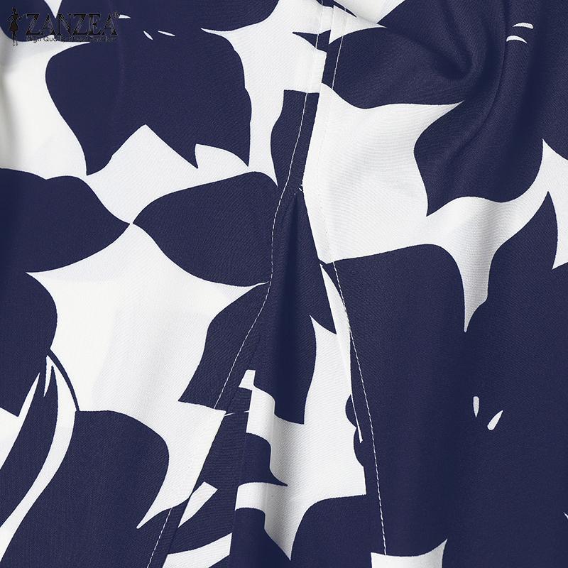 ZANZEA Womens Casual V-Neck Short Sleeve Print Long Dress