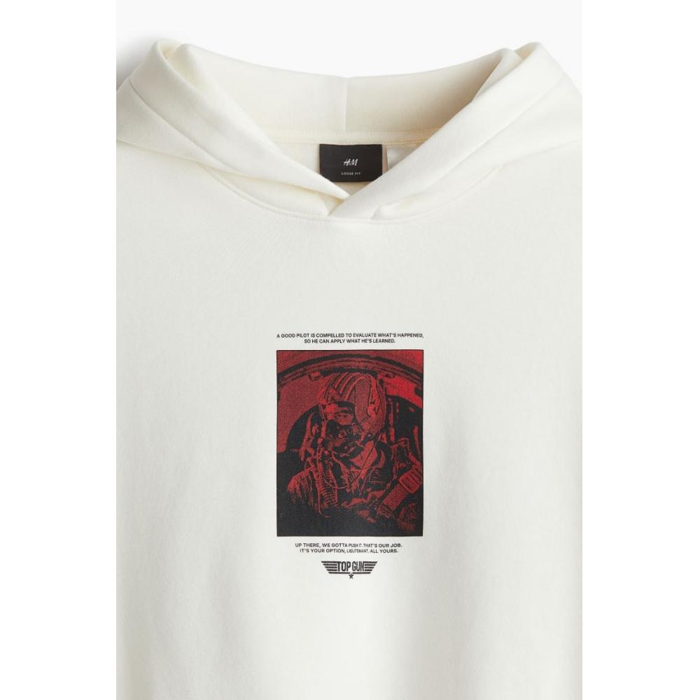 H M Loose Fit Hoodie creaM Top Gun