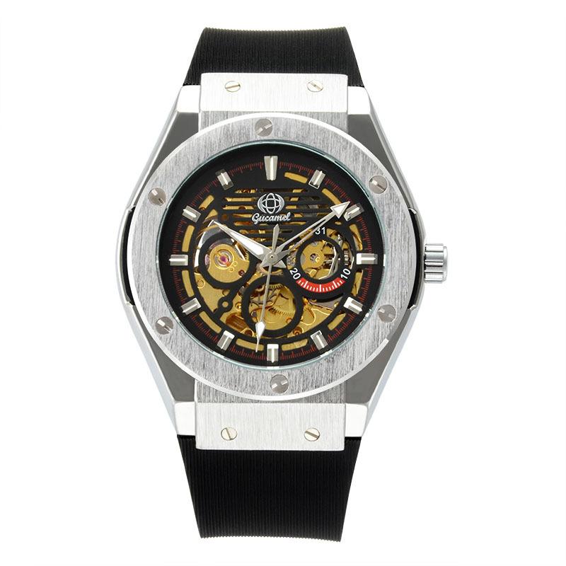 Top Neue Herren Mechanische Uhr Trendige Business Automatische Mechanische Uhr Silikonband Skelett Herrenuhr