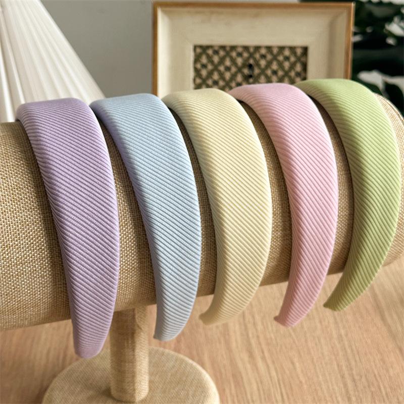 Embossed Diagonal Texture Headband Sweet Macaron Color Hair Hoop Wide Thick Spongy Hairband For Elegant Women Daily Styling