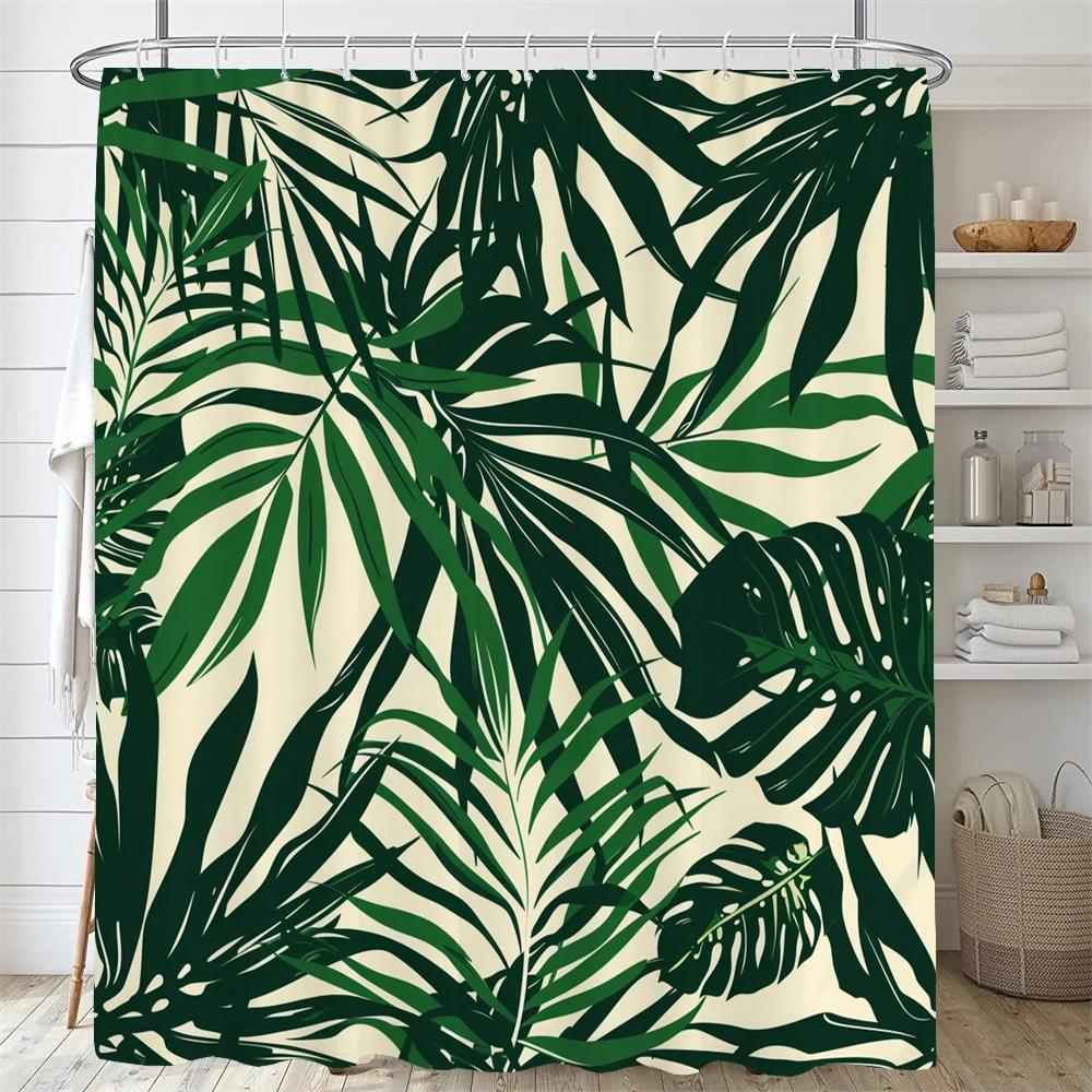 Green Plant Leaf Vines Flower Shower Curtain Print Modern Nordic Leaves Polyster Home Decor Bathroom Curtain With Hooks