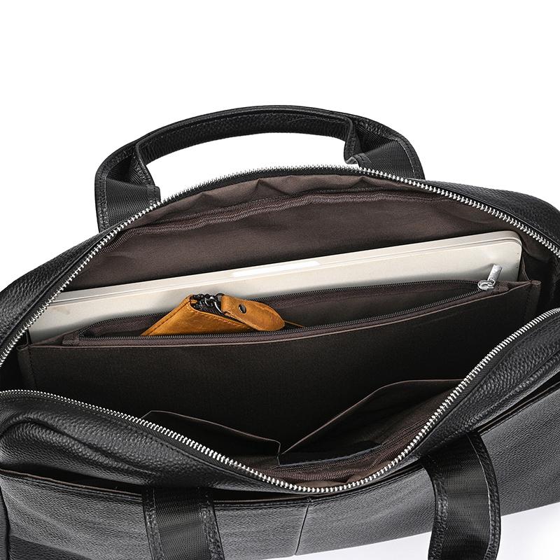 Casual Style 14 Inch Laptop Bag For Man Soft Cowskin Handbags Genuine Leather Shoulder Bag For Male Black Men's Business Totes