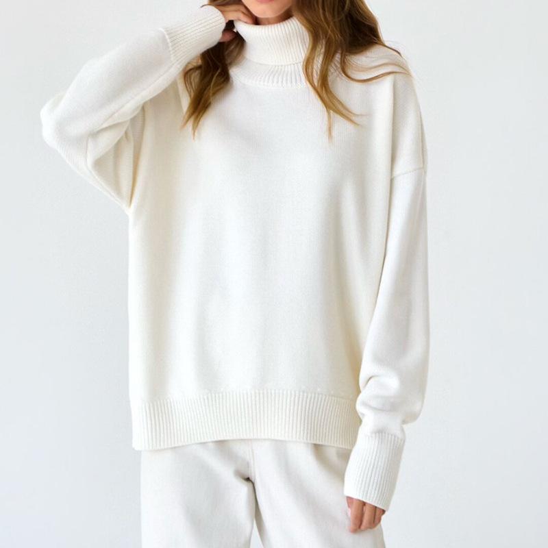 Turtleneck Jumper Autumn and Winter Solid Color Turtleneck Sweater Comfortable Loose Classic Versatile Temperament Sweater Top Women