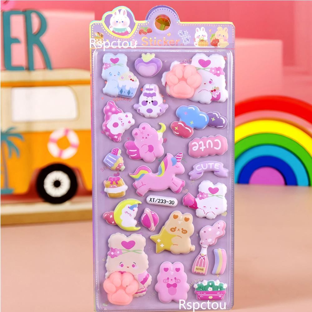 4pcs Cartoon Rabbit Soft Cat Claw 3D Bubble Stickers Kawaii Stress Puffy Squishy Sticker Toy DIY Phone Laptop Reward Gift