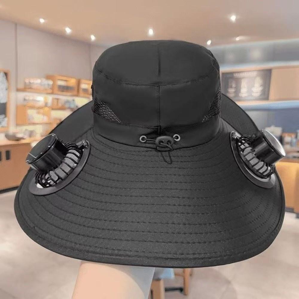 

Waterproof Solar Fan Hat Wide-brimmed Sun Hat Mens Bucket Hat Outdoor Hiking Camping Fishing чёрный