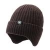 Mens Winter Knitted Beanie Hat With Ear Protection Scarf Set Warm Thick Hooded Cap Cycling Outdoor
