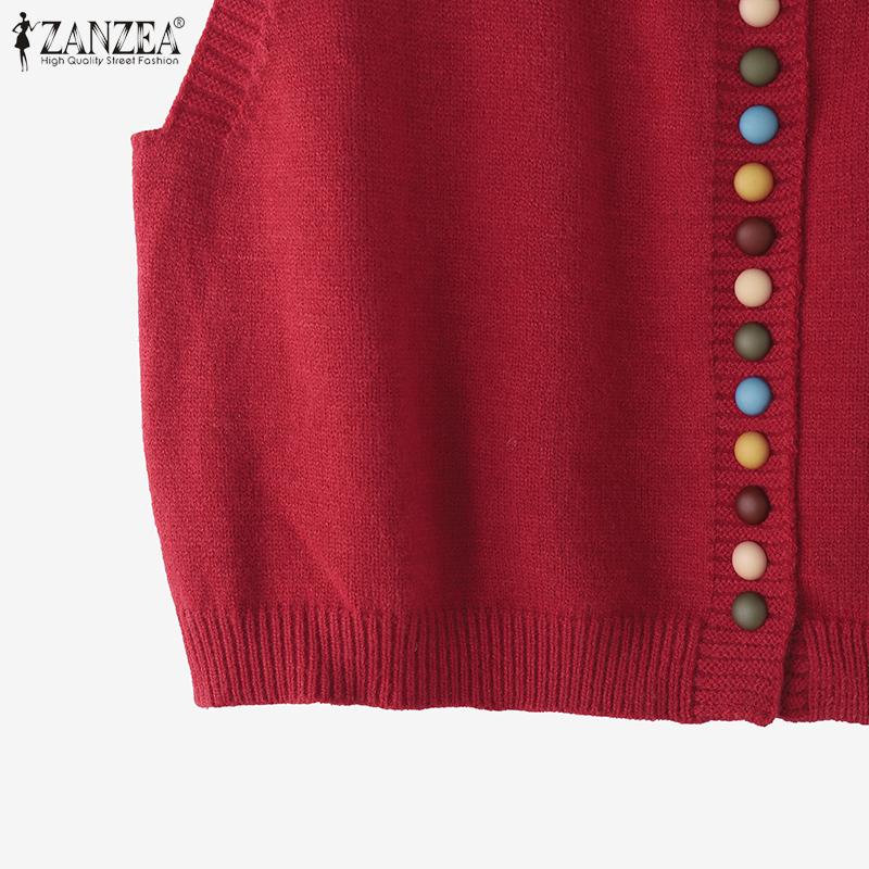 ZANZEA Women V Neck Sleeveless Colorful Buttons Casual Knitted Cropped Vest Tops