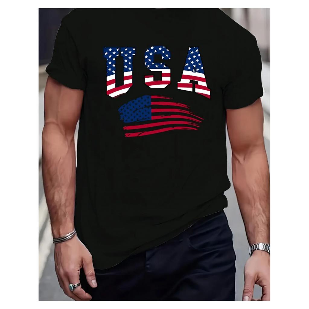 American Flag Graphic Mens Cotton Tshirt Breathable Crew Neck Patriotic Loose Casual Tee