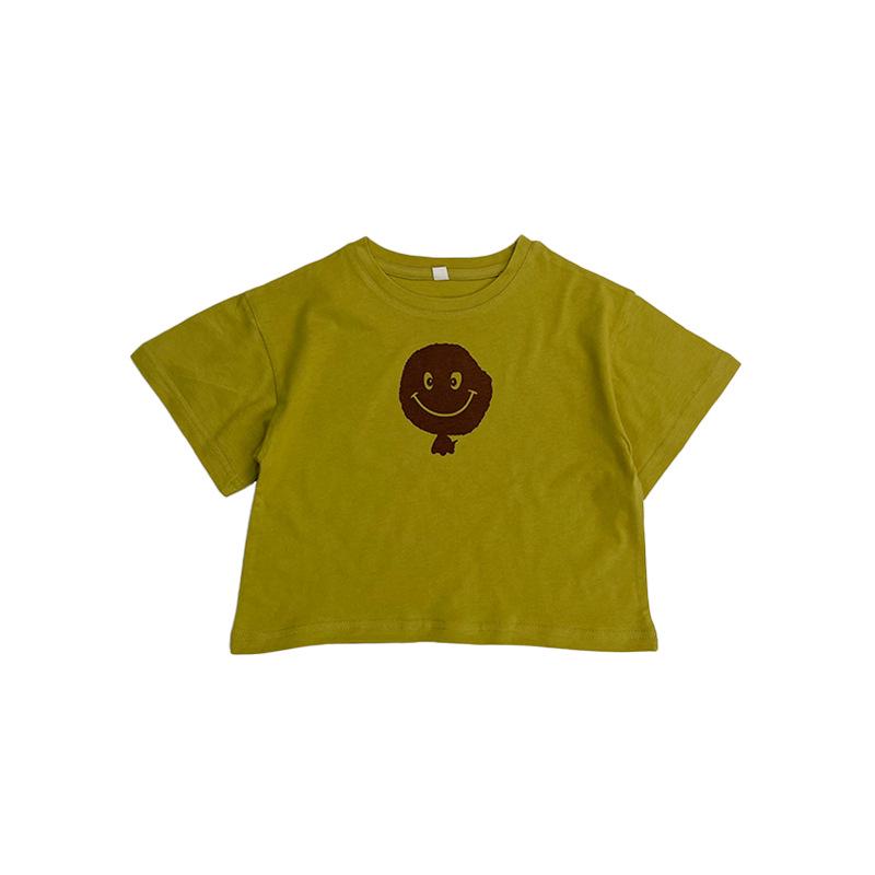Trendy Cotton Smiley Face Cartoon T-Shirt for Kids - Korean Style Short Sleeve 130 cm