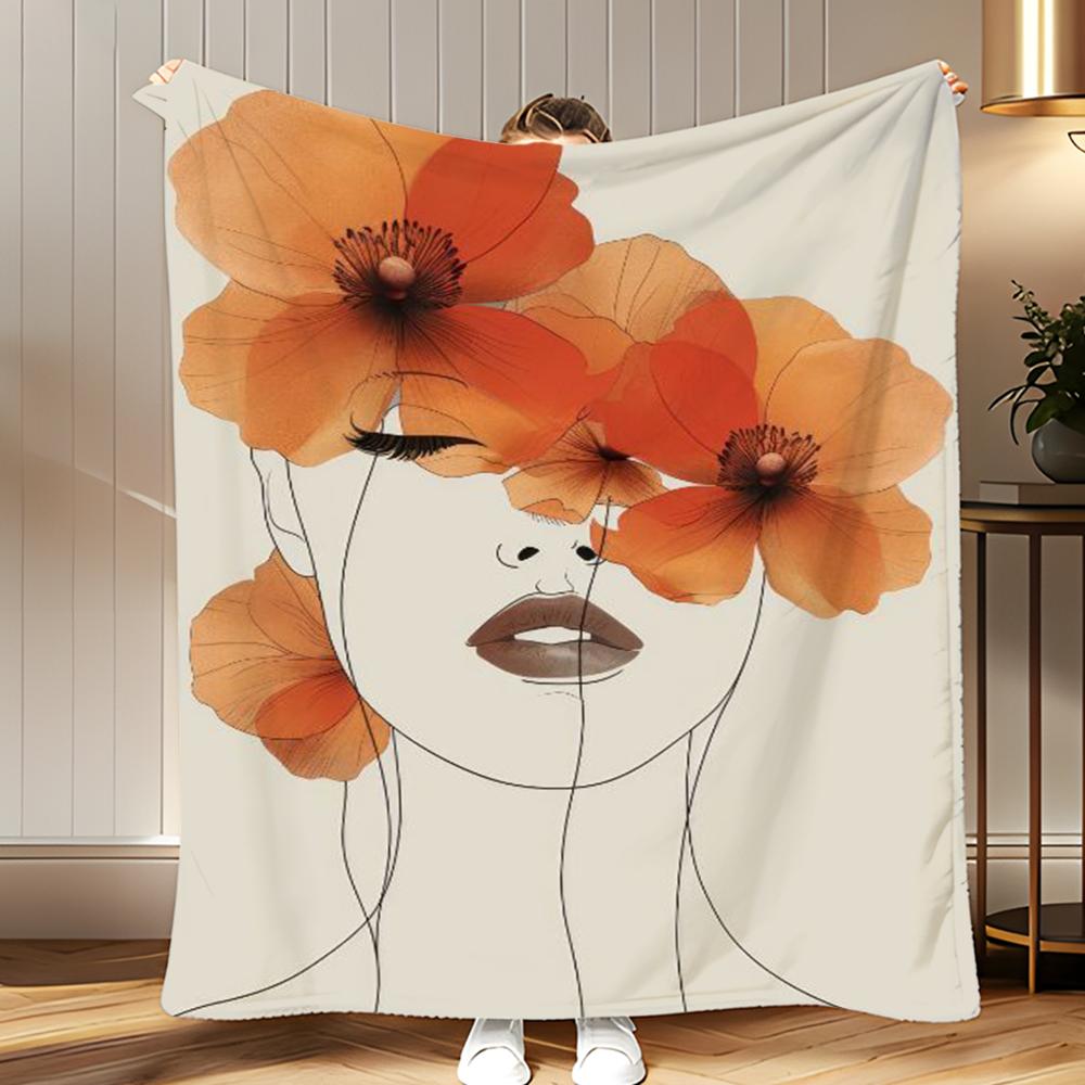 Abstract Face Collection Print Throw Soft Coral Fleece Blanket 310gsm Fluffy Warm Throw for Sofa Bed Couch Bedroom Decor