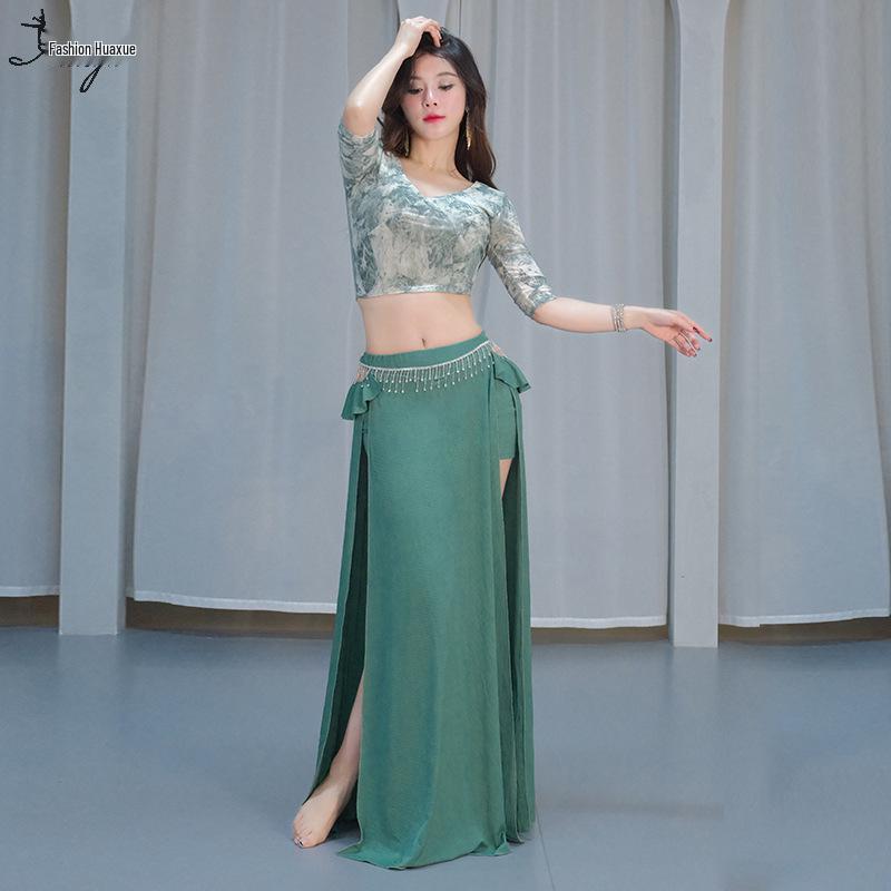 Oriental Mesh Print Belly Dance Performance Dress Set for Women