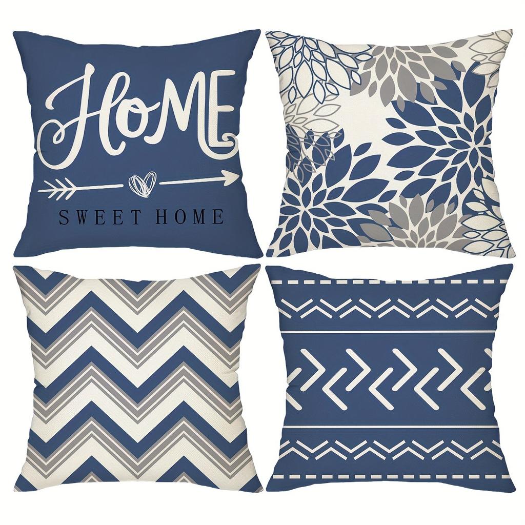 Blue And White Geometric Linen Pillowcase Sofa Cushion Cover Home Decoration Can Be For You 40X40 45X45 50X50