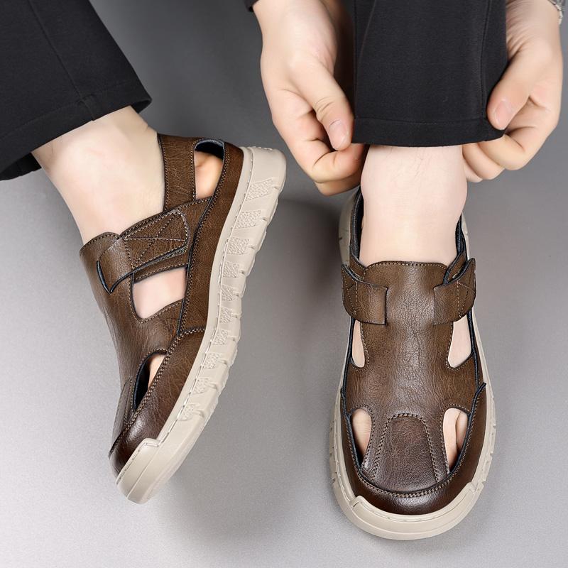 Fashion High Quality Summer Breathable Mens Sandals Fashion Handmade Split Cow Leather Casual Hollow Out Shoes Outdoor Men Beach Sandals