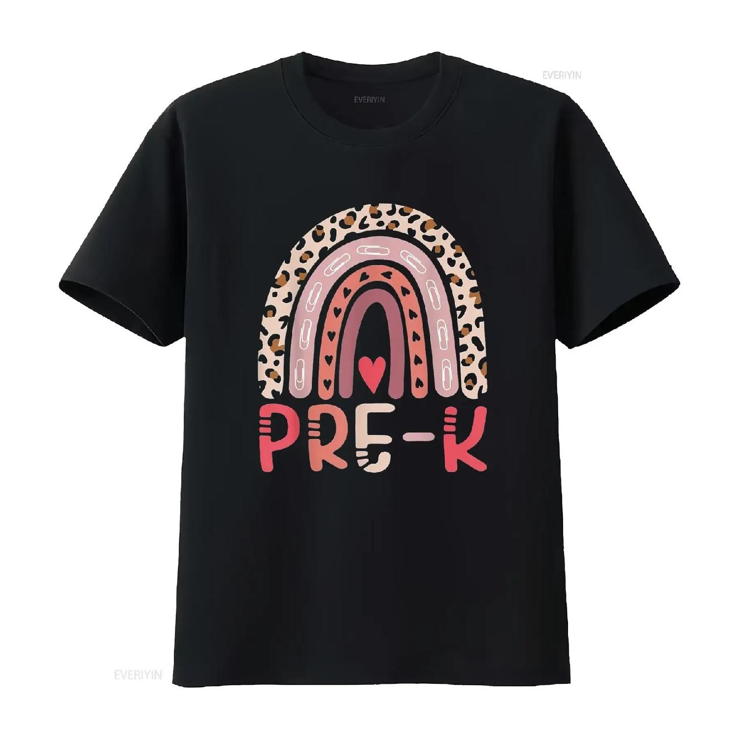 

Pre K Rainbow Leopard First Day Of School Teacher Fashionable T Shirt for Women Perfect Any Occasion vintage Washed graphic S чёрный
