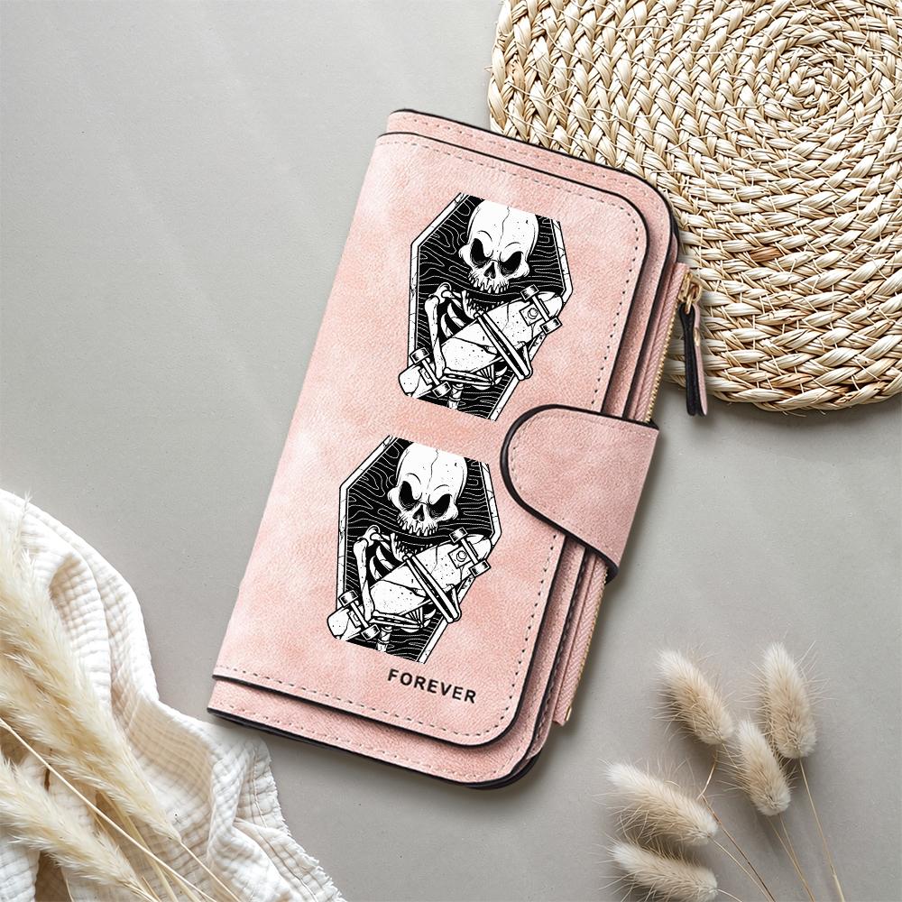 Gothic Skull Pattern Long Wallet Fashion Durable Card Holder Casual Purse for Daily Use