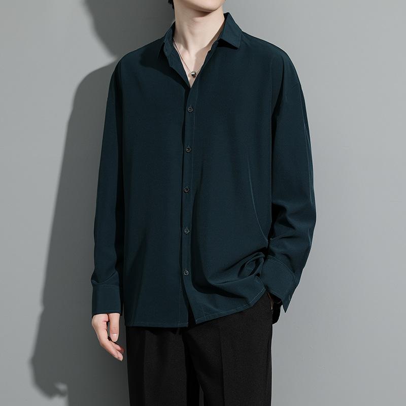 

Черная свободная драпированная рубашка с длинными рукавами из не требующего глажки шелка Cool Ice L