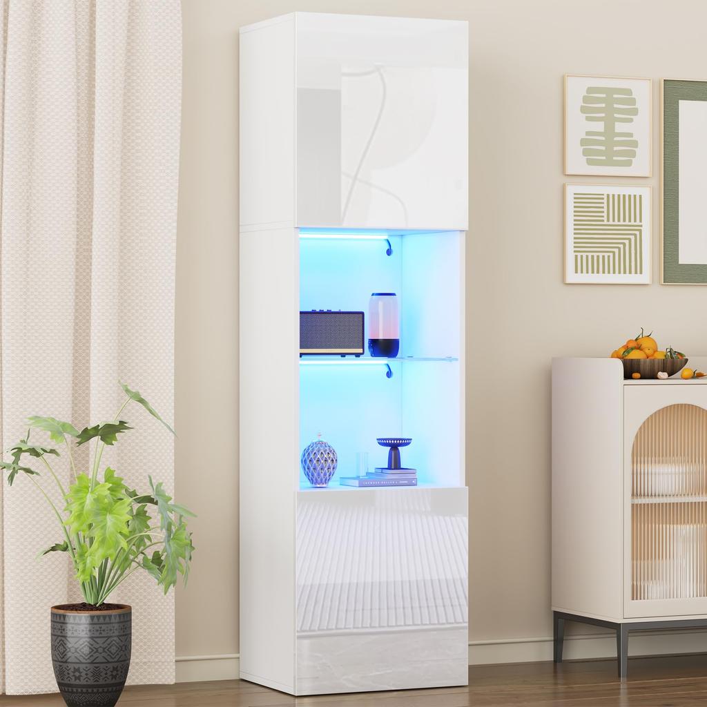 160cm, Glasvitrine Schwarz Hochglanz - Moderne Kommode viel Stauraum, Hochschrank Highboard, Schrank Wohnzimmer Küche Esszimmer Büro