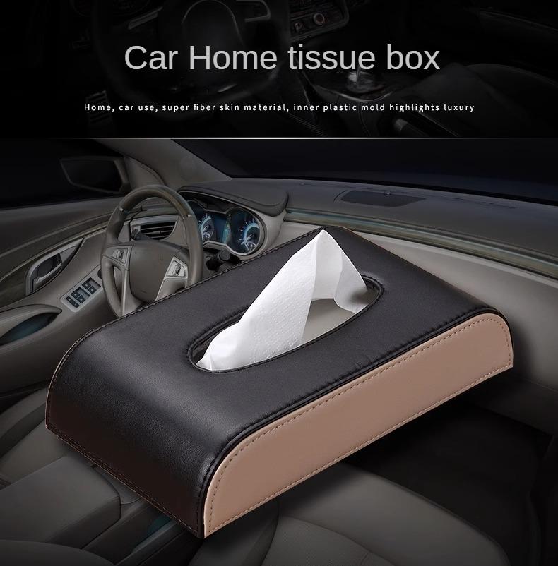 Car Tissue Box Multifunctional Creative Car Armrest Box Napkin Box PU Solid Color Hanging Car Tissue Holder Car Decoration