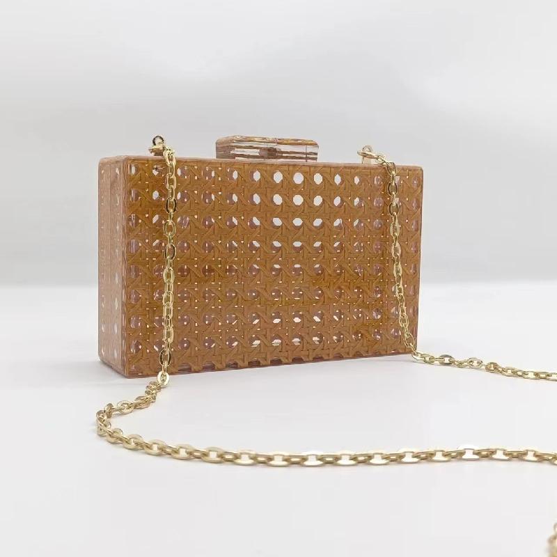 

New Clutch Bag Wedding Crossbody Evening Rattan Shoulder Acrylic Fashion Hand Bags for Women Luxury Design Purse 18x11x5cm