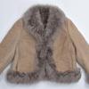 Used 80s-90s Made in Spain Colzy International Real Mouton Fur Shawl Collar Short Jacket Shearling Jacket Blouson Vintage European Vintage Greige