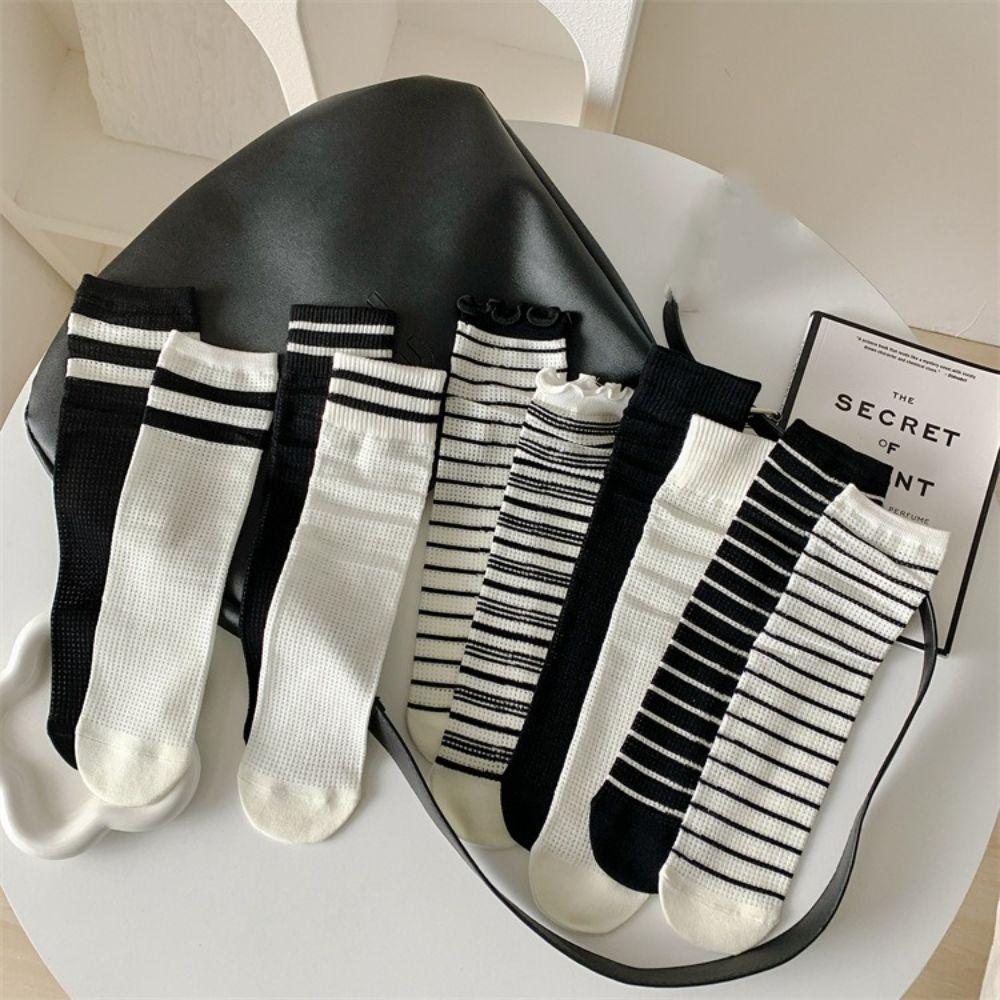 

Mid Tube Ruffle Short Socks JK Women s Stripe Tube Sock Ins Lady