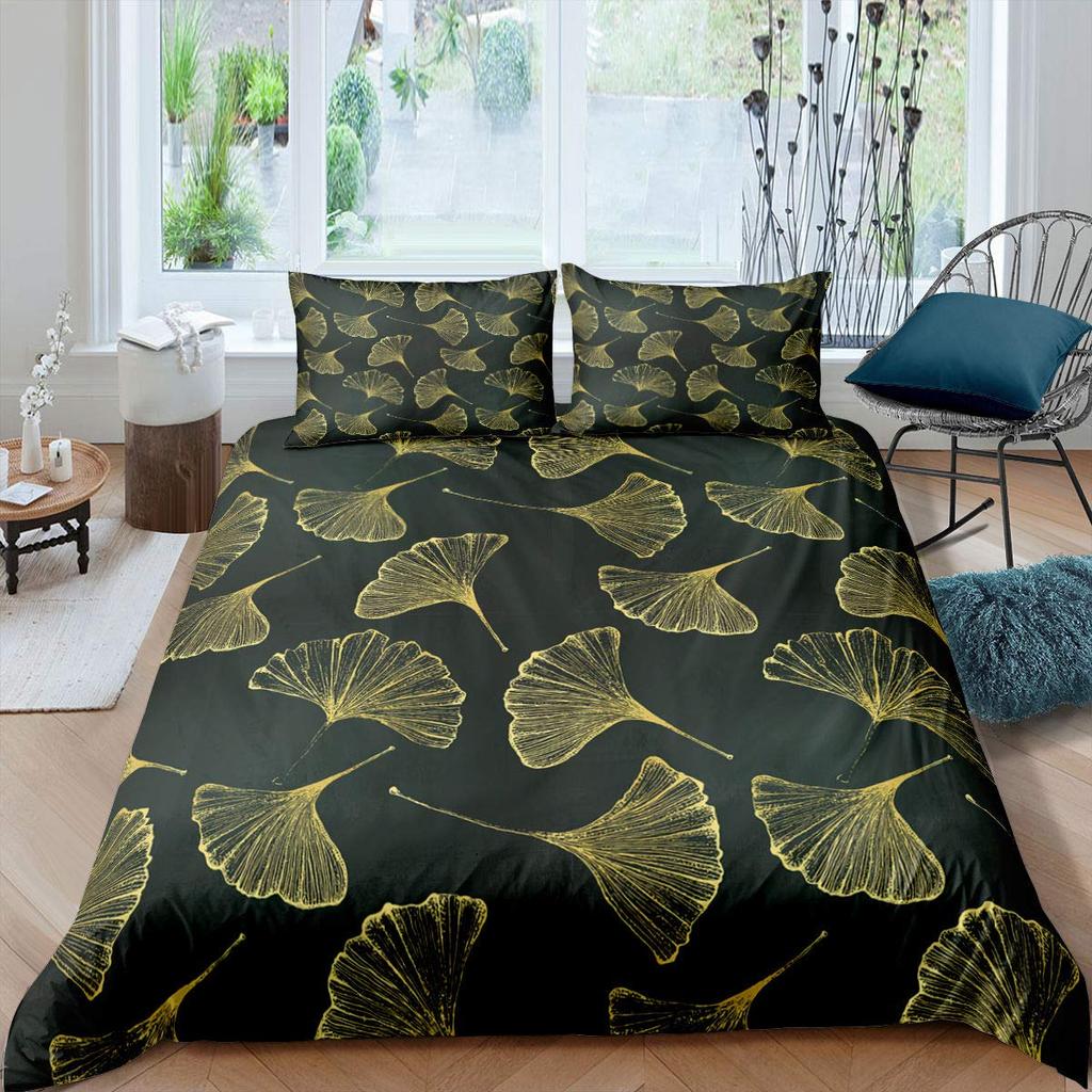 Povlak na přikrývku Ginkgo List Queen Přírodní Botanická Ložní souprava Rostliny Rustikální Farmářský Povlak na přikrývku Abstraktní Listy Povlak na peřinu