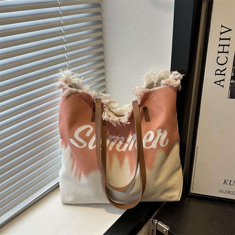 

Сумка бахрома большой вместимости пляжная сумка женская на плечо сумка-тоут повседневная ленивый ветер контрастный цвет сумочка оранжевый