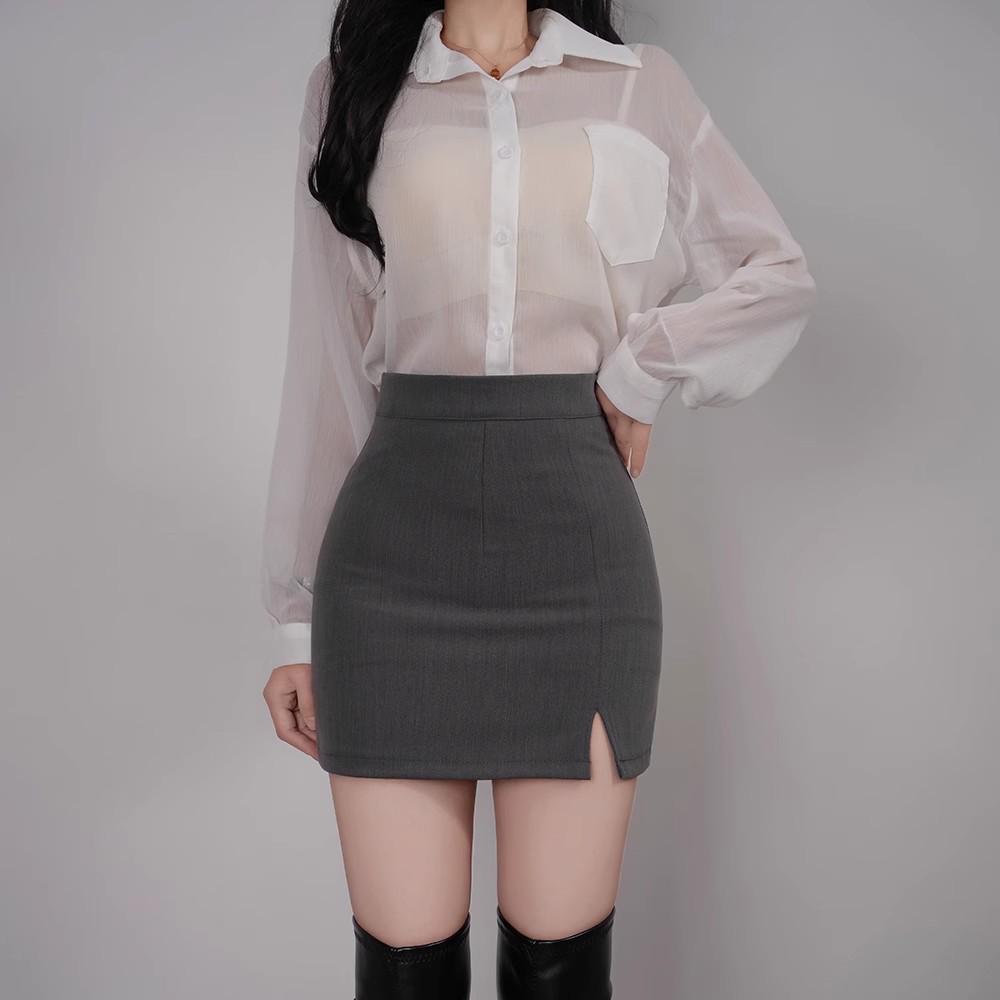 

Новая женская универсальная юбка в корейском стиле с высокой талией серого цвета: Осенне-летние облегающие миди и мини варианты XL