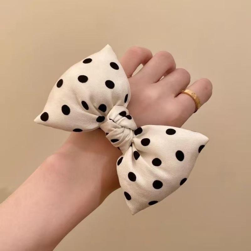 Korean Style Polka Dot Bow Scrunchie, Sweet Cute Hair Elastic for Women & Girls Elegant Hair Accessory for Daily Wear