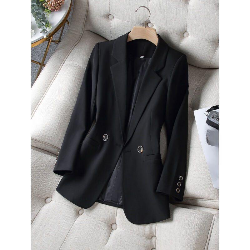 Spring Autumn Korean  Double Breasted Leisure Suit Coat Black Blazer Slim Notched Blazer Formal Clothes