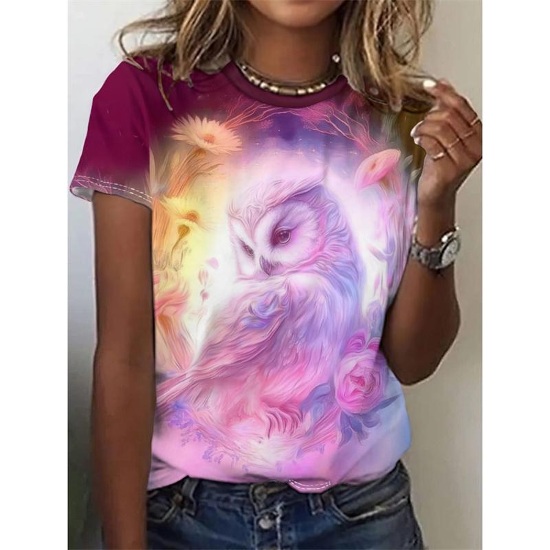 Summer Round Neck 3D Peacock Bird Duck Pattern Printed Top Fashionable Casual Cute Short Sleeved Women's T-shirts
