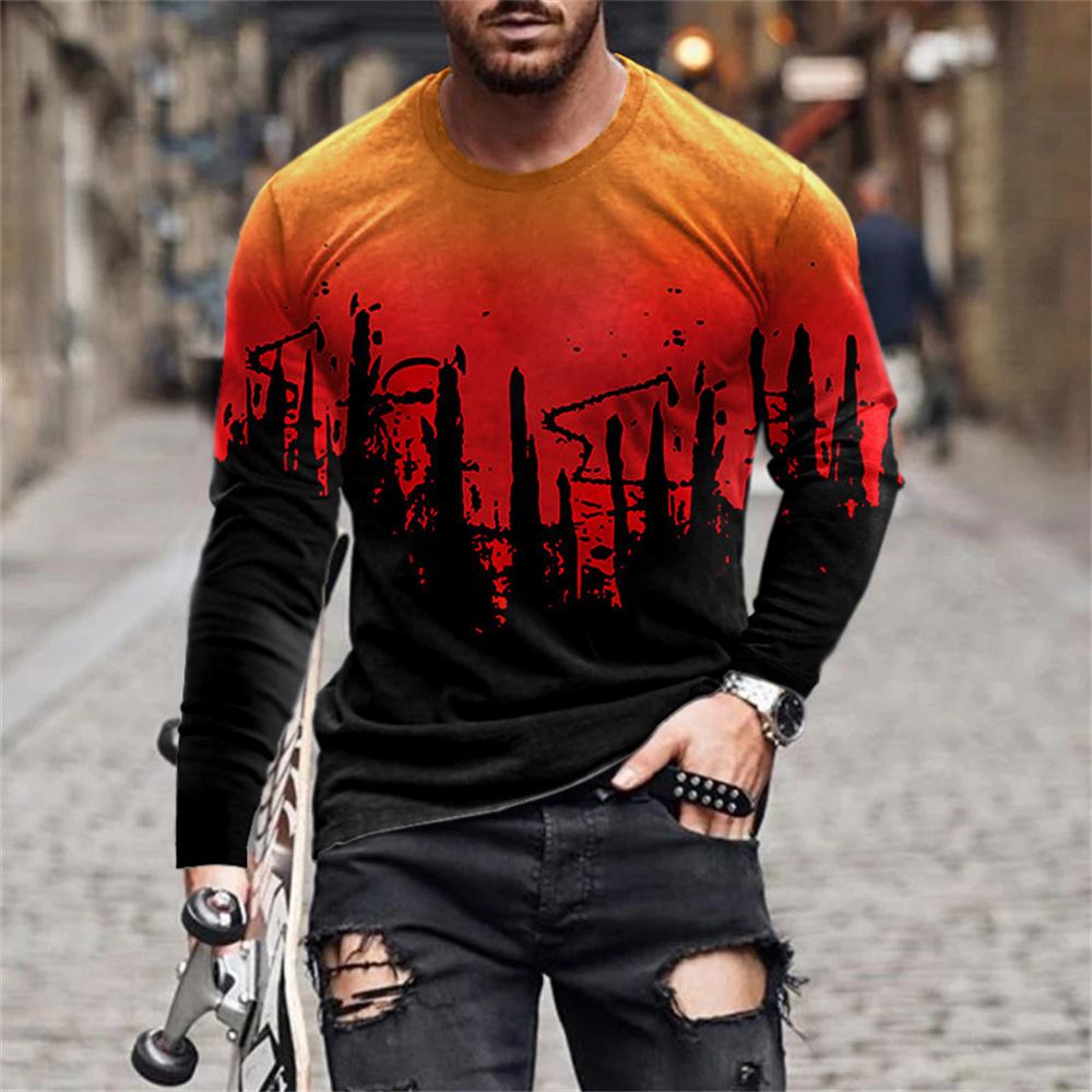 Retro Graffiti 3D-Druck Sommer Herren Rundhals-T-Shirt Lässiges Langarm-T-Shirt Übergroßer Pullover Modetrend Herrenbekleidung