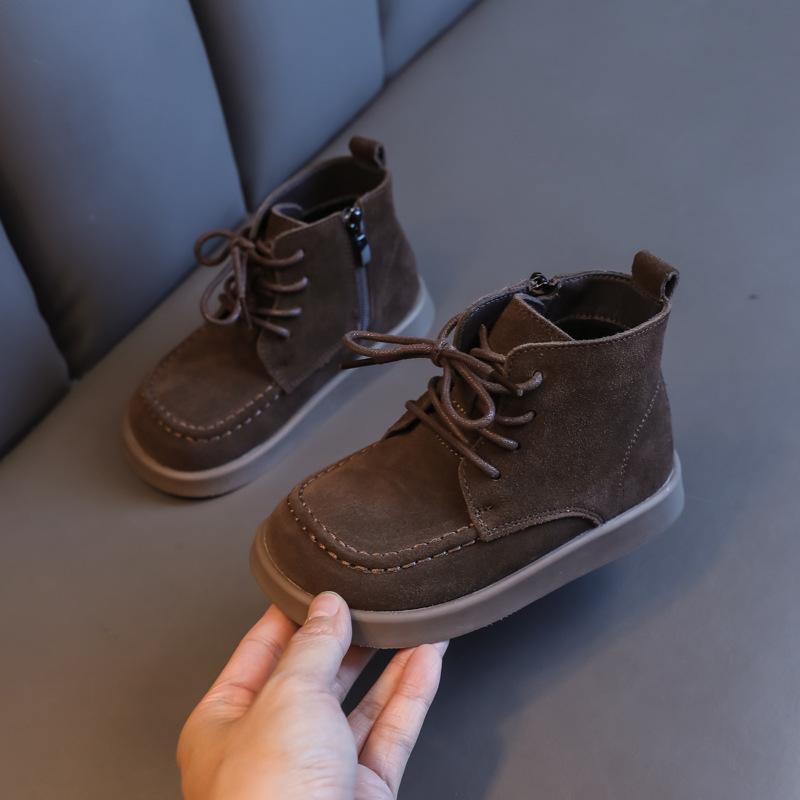 

Children s Martin boots 2025 autumn new British style leather boys boots baby shoes spring and autumn single shoes girls short boots 25 yards inner length 16cm коричневий