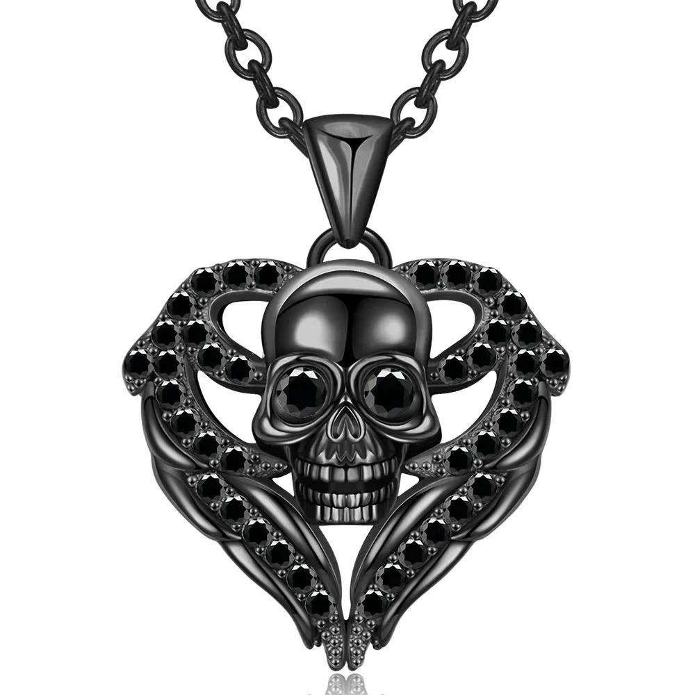 Heart Purple Red Angel Wing Crystal Zircon Women's Skull Black Pendant Necklaces Mother's Day Halloween Christmas Jewelry
