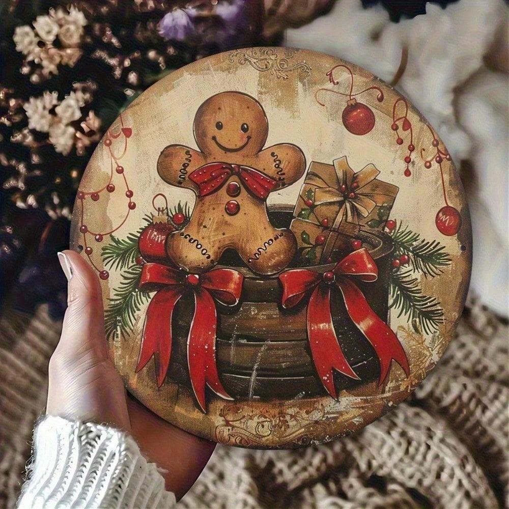 

Vintage Metal Tin Sign 8x8 Inch Round, 2D Flat Aluminum Wall Art For Kitchen Bar Cafe, Retro Christmas Gingerbread Man Home Decor 20x20 разноцветный