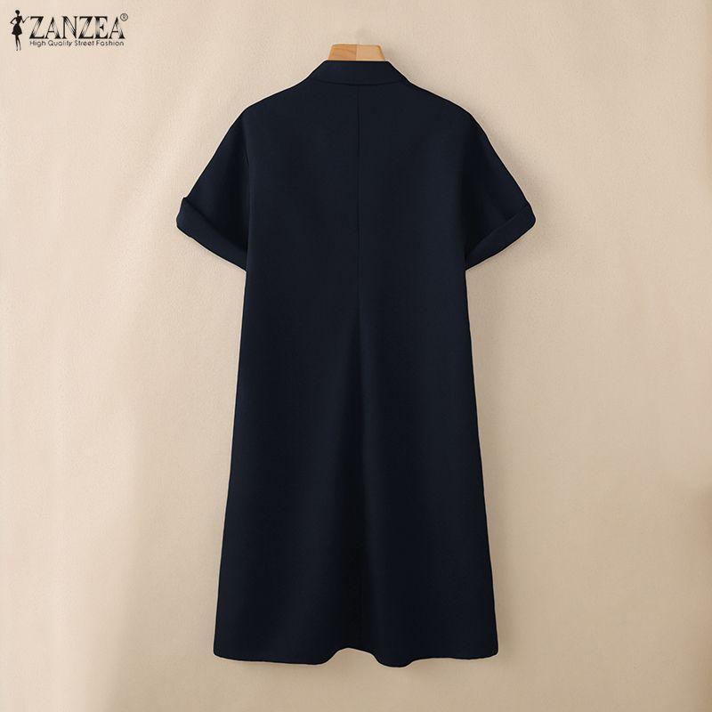 ZANZEA Damen Freizeit Umlegekragen Locker Halbarm Hemdkleid