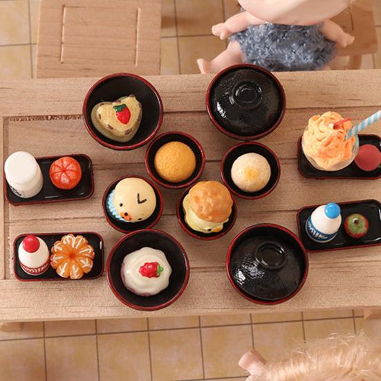 Dollhouse Cutlery Small Retro Realistic Decorative Pretend Play Kitchen Dish Bowl Model Miniature Decor for Gifts