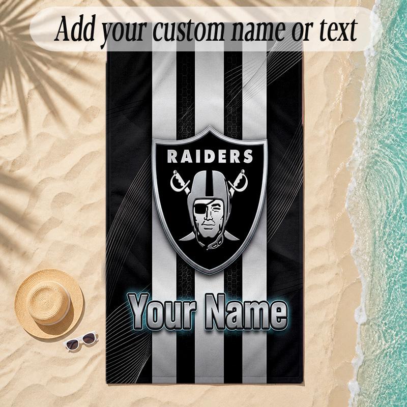 Beach TowelLas Vegas Raiders Custom Name Text Personalized Soft Towel for Beach Pool Indoor Home Decor Gift