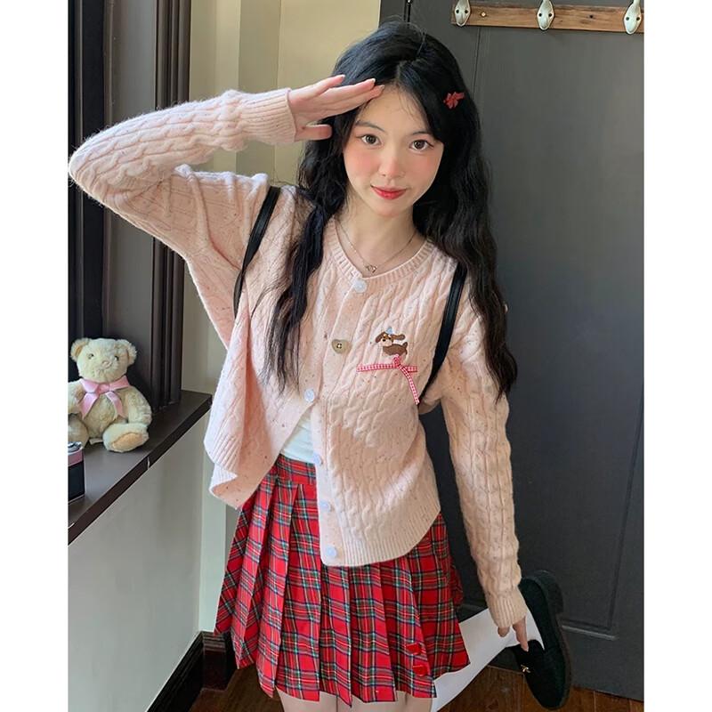 Langsha Women's Sweet Pink Bow-Knit Cardigan