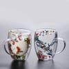 Creative Double Wall Glass Cup Real Flower Conch Flash Filler Glass Cups Hand Gifts High Borosilicate Glass Cups with Handles