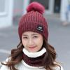 Ladies Winter Hat Plush Warm Wool Hat Youth Sweet and Cute Ladies Scarf Set Knitted Hat